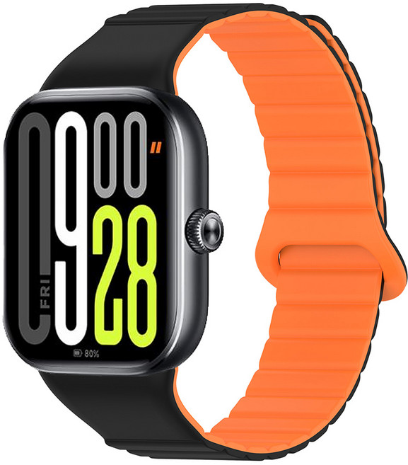 SKENOS 샤오미 스마트밴드9 8프로 / 레드미워치 6 5 호환 자석 스트랩 스포츠 엠보싱 실리콘 교체 밴드, 블랙(오렌지), 1개