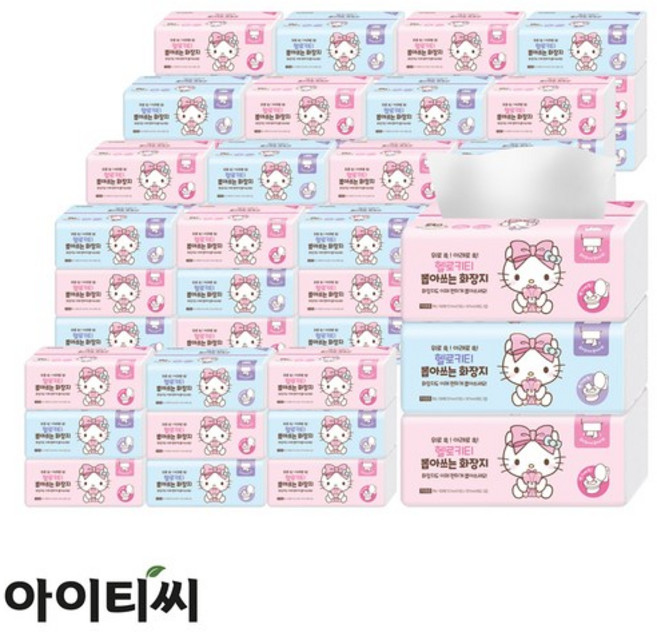 헬로키티 핑크리본 뽑아쓰는 화장지, 100매입, 60개