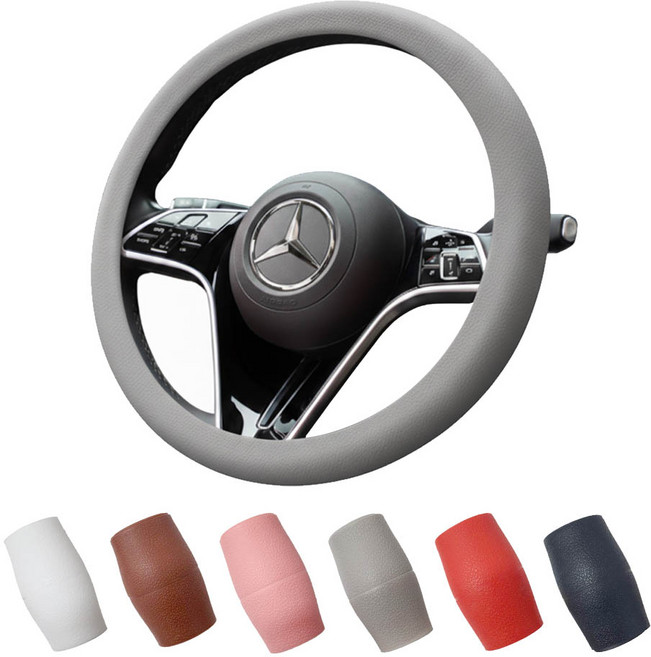 깔끔더하기 자동차 논슬립 실리콘 핸들커버 카바, 1개, 그레이