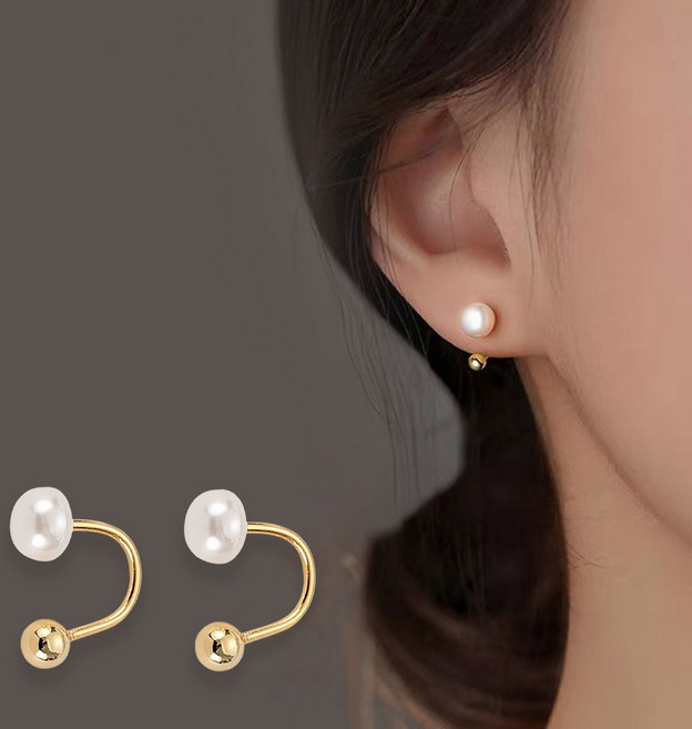 S925 더블볼 진주귀걸이 U자 투웨이 피어싱 2color