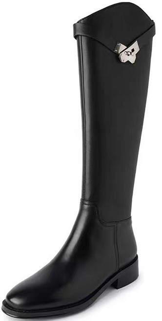 真皮法式優雅騎士靴 平底長筒靴 大碼靴子女 - 臺灣出貨