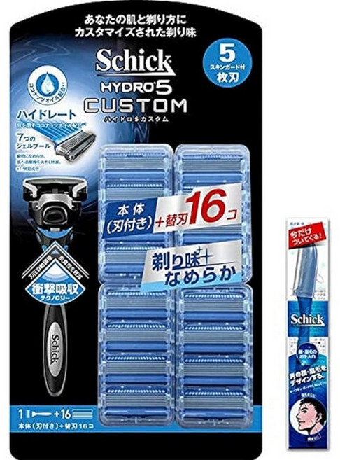 Schick 시크 SCHICK 하이드로5 커스텀 하이드레이트 클럽 팩 칼날+교체날16개 남성용 L디스포 1개 포함 세트 면도칼 면도칼 5중날 2개 모둠 co.jp, 1개입