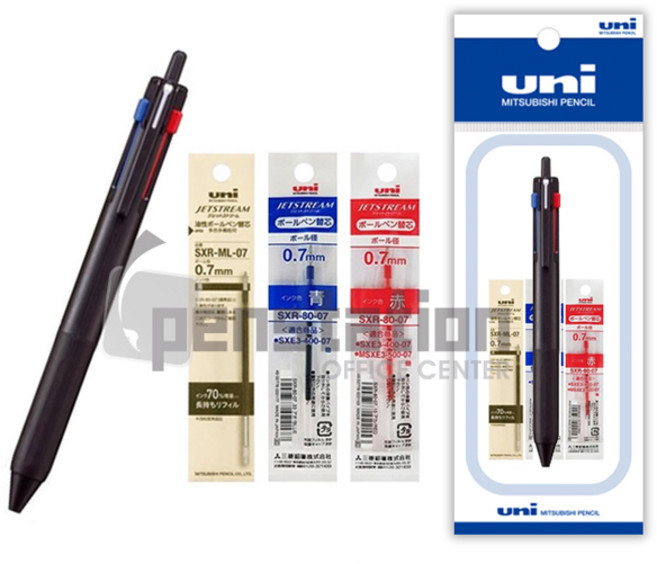유니 제트스트림 507 3색 볼펜 0.7mm 1개 + 리필심 세트, 1세트, 0.7mm 블랙1개+리필심(흑1/청1/적1)