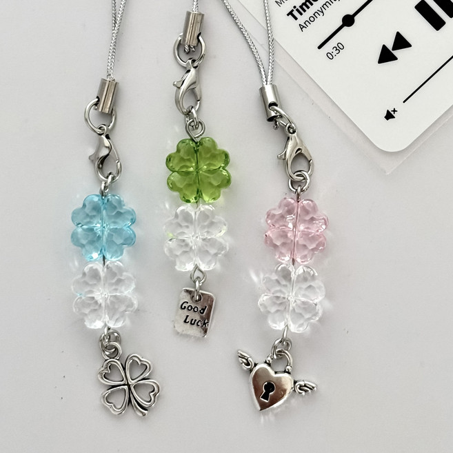 [3개SET] 1+1+1 행운클로버 키링세트 핸드폰줄세트