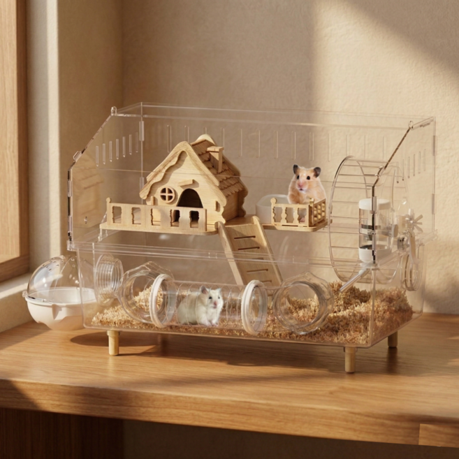 세모 대형 햄스터 케이지 올인원 고급 하우스, 1개, 투명
