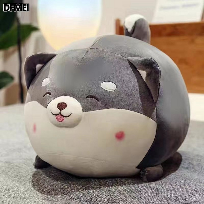 DFMEI 可愛柴犬毛絨玩具公仔狗狗布娃娃柯基玩偶抱枕牀上情人節生日禮物, 灰色咪咪眼柴犬