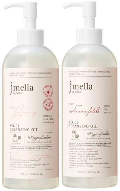 [1+1] 제이멜라 대용량 클렌징오일 5종 500ml (택1) / 블랙헤드 AHA BHA LHA, 1개, (1+1)블루밍피오니+팜므파탈