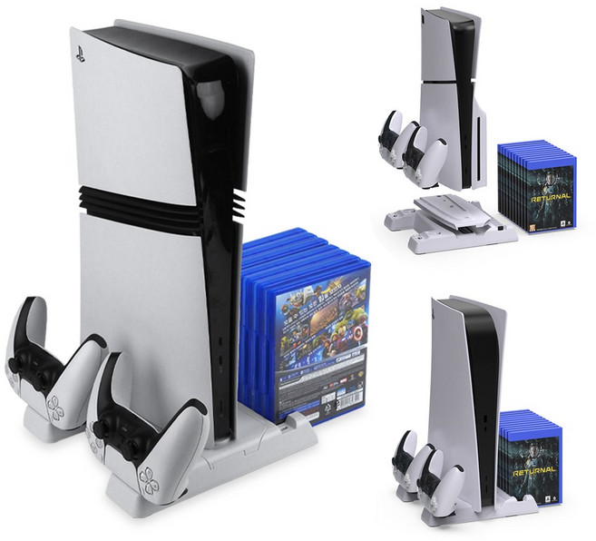 PS5 프로 슬림 스탠드 쿨러 쿨링 수직 거치대 (듀얼센스 충전지원), 1개