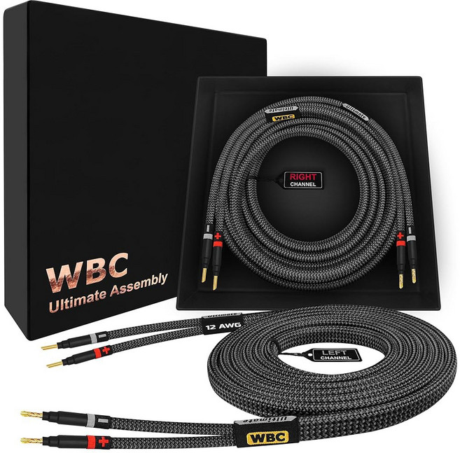 WORLDS BEST CABLES 3m(10피트) 얼티밋 - 12 AWG - 울트라 퓨어 OFC - 프리미엄 오디오 애호가 HiFi 스피커 케이블 페어 Eminence 골드 바, WORLDS BEST CABLES 3m(10피트) 얼티