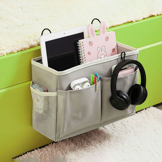 캐지오 침대 옆 헤드 수납함 걸이형 바구니 포켓 리모콘정리함, 1개, 캐지오 엣지 그레이