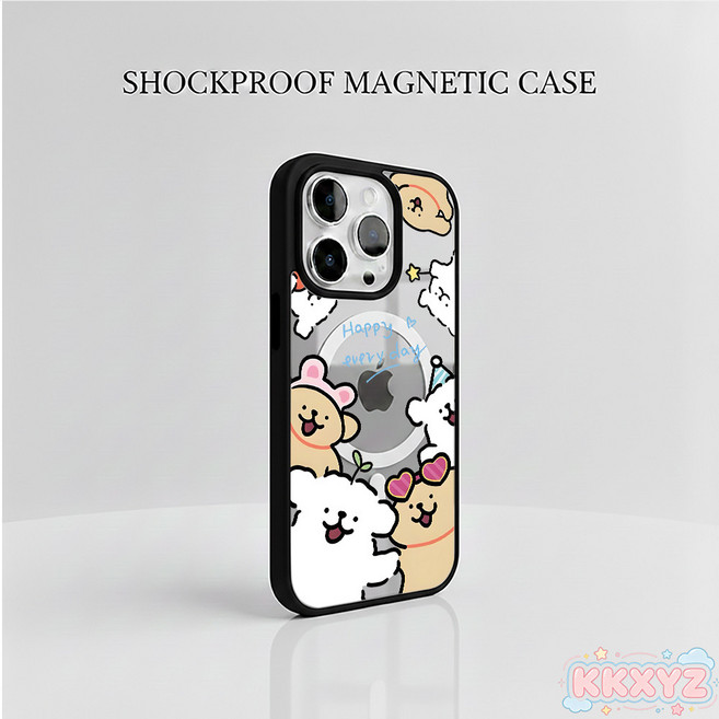 iPhone 17 16 15 14 13 12 11 Pro Max 手機殼 磨砂棕白線條小狗 防摔磁吸殼