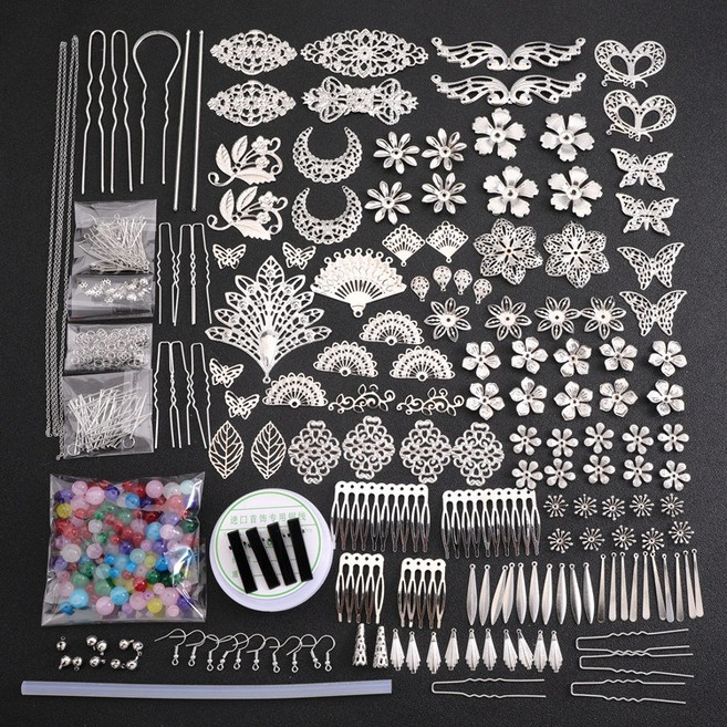 Makone diy수공예제작 고풍 헤어장식품 부속품 스스로제작 머리비녀 재료 세트, T06-(화이트 K색)표준판