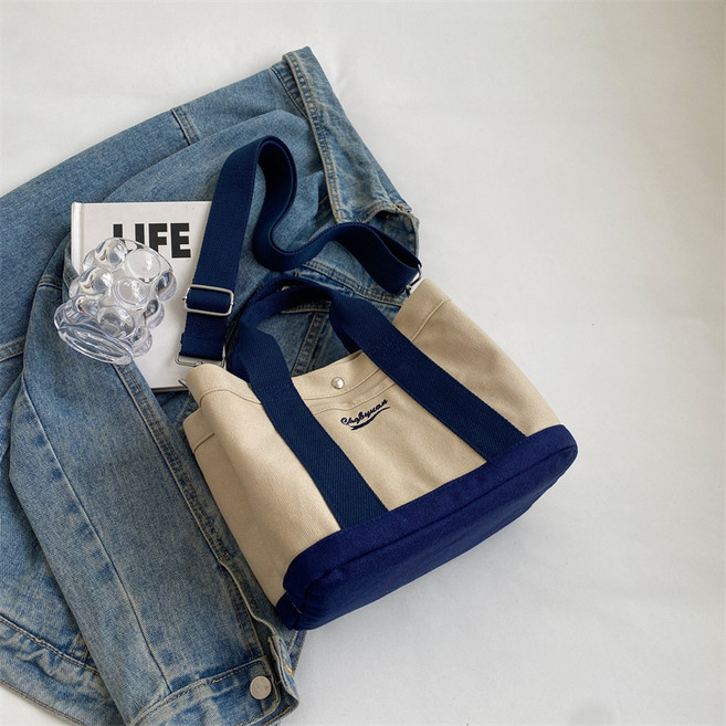 오키지 여성 포인트 배색 캔버스백 캐주얼 가방