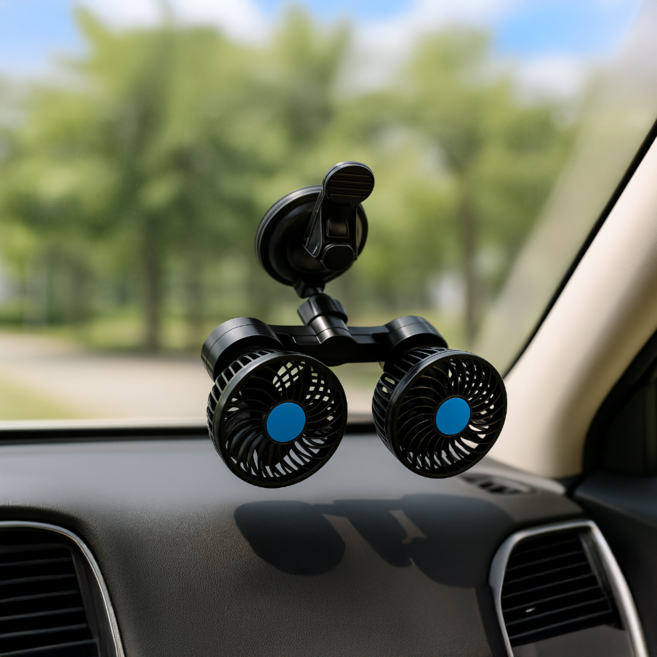 카팬 흡착식 차량용선풍기 자동차 서큘레이터 카 환풍기 360도 각도조절 듀얼팬, 블루_12V