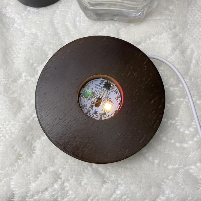 實木 LED 夜燈圓形底座, 七彩USB,黑色木底座60mm