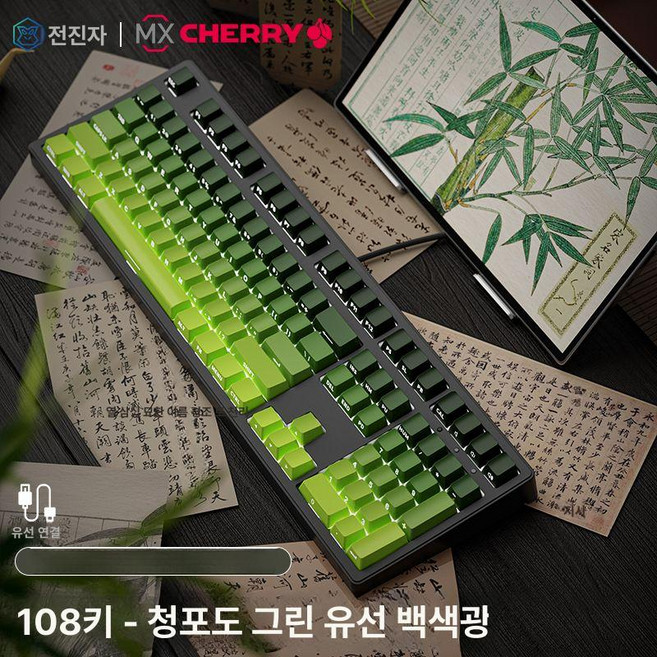 RICCKS RS8 텐키리스 무선 기계식 키보드 릭스 87키, 체리 MX RGB 블루스위치-핫스왑, 그린 그레이프 108키 측면각인 유선, 청축
