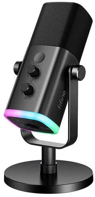 FIFINE RGB 動圈式麥克風 USB/XLR, 黑色, AM8