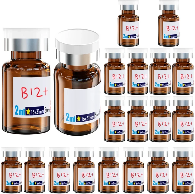 고무 마개와 알루미늄 플라스틱 캡으로 밀봉된 멸균 유리 바이알 포장 20개입, 01 amber 2ml 20pcs, 1개, 1ml