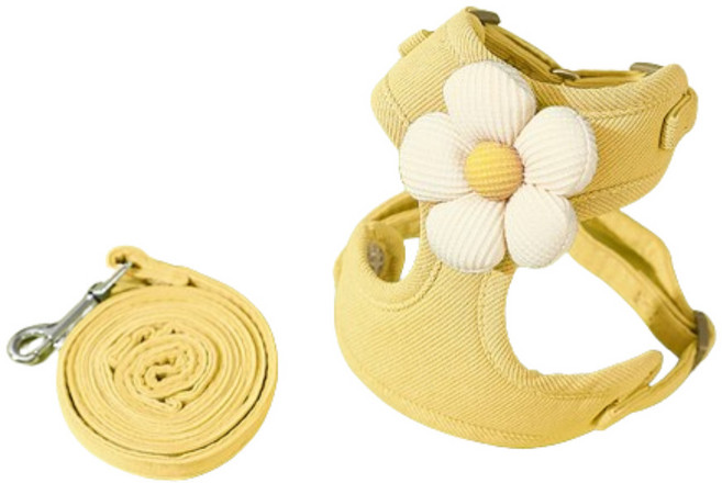 루디모어 반려동물 플라워 하네스 + 리드줄 세트, 옐로우, 1개