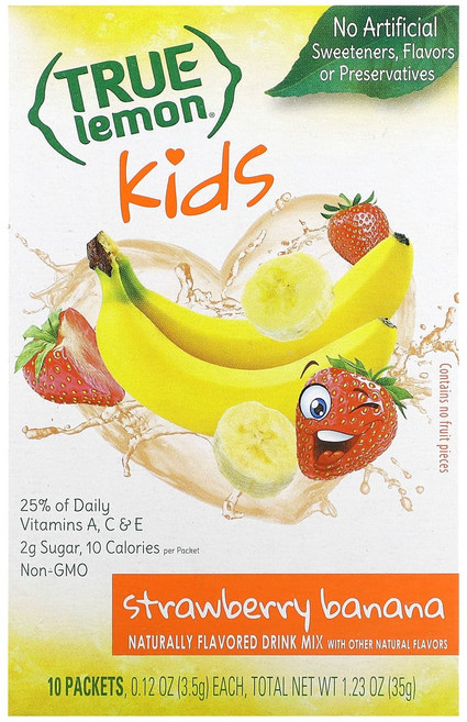 True Citrus True Lemon 어린이용 드링크 믹스 딸기 바나나 10팩 개당 3.5g(0.12oz), TrueCitrusTrueLemon어린이용드링크믹스딸기, 35g