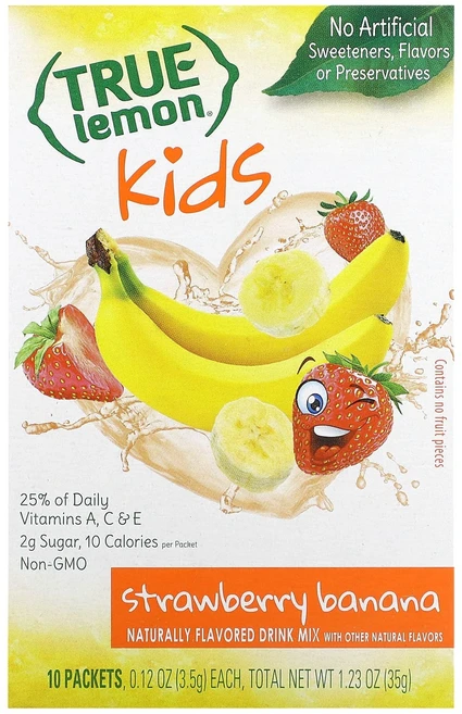 True Citrus True Lemon 어린이용 드링크 믹스 딸기 바나나 10팩 개당 3.5g(0.12oz), TrueCitrusTrueLemon어린이용드링크믹스딸기, 35g - 쿠팡