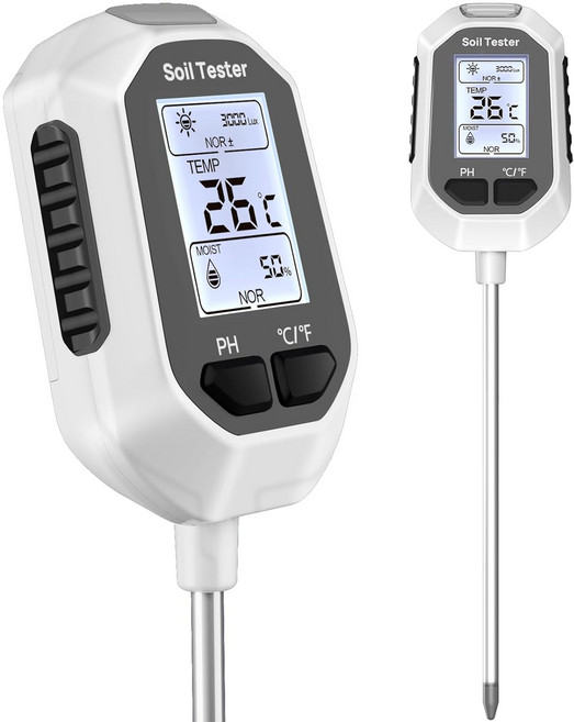 4 IN 1 토양 습도계 디지털 식물 온도/토양 수분/PH 미터/햇빛 강도 백라이트 LCD 디스플레이 원예 농업 및 야외 식물용, 1개