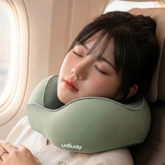 우디우디 여행용 기내용 메모리폼 목베개 쿠션 (EVA 마카롱 케이스), 그린