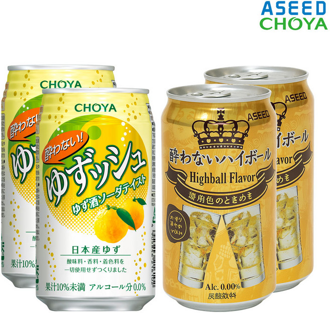 ASEED 아시드 오리지널 하이볼 + 초야 요와나이 유즈슈 350ml 혼합 4개 무알콜