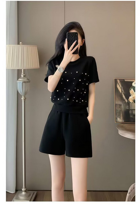 夏季時尚短袖上衣短褲套裝女 兩件套 休闲运动皆宜