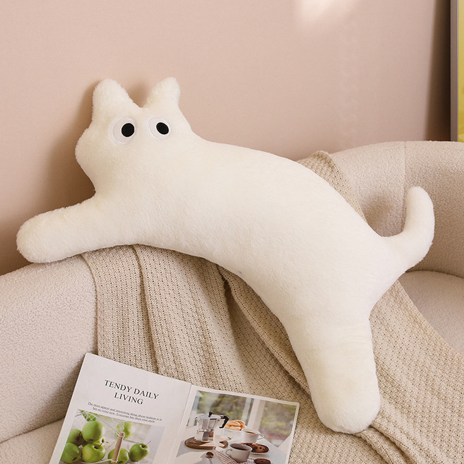 貓咪造型長抱枕 100cm 絨毛玩具, 白色, 1個