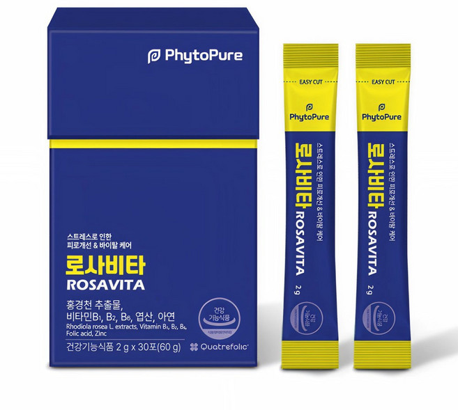 식약처 인정 스트레스 케어 피로개선 영양제 로사비타 홍경천 추출물 비타민B, 2박스, 30회분