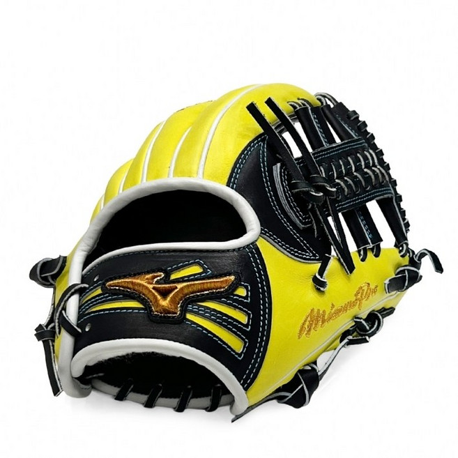 미즈노 프로 BSS HAGA 경식 오더 내야 글러브 기쿠치 모델 11.8인치 블랙/라임, 우투 (왼손 착용)