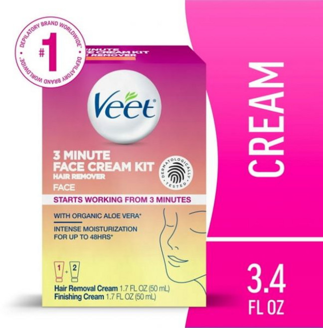 Veet 3분 여성용 얼굴 제모 크림 키트 (입술 턱 볼용) 47g 2개입 145956, Veet 3분 여성용 얼굴 제모 크림 키트 (입술, 턱