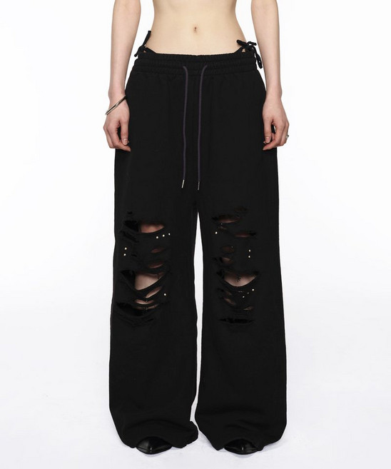 [락케이크] [희재 PICK]Cross Hotfix Damage Jogger - Black