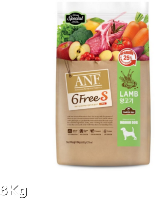 ANF 전연령 독 식스프리 그린 양고기 건식사료, 양, 8kg, 1개