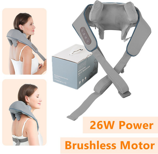 Foreverlily 26W 고출력 목 어깨 마사지기 무선 목어깨 브러시리스 충전식 안마기 마사지베개 마사지 목안마기 목마사지기 안마 어깨안마기 어깨마사지기 등 등마사지기 등안마기, 없음, 3) 26W-grey