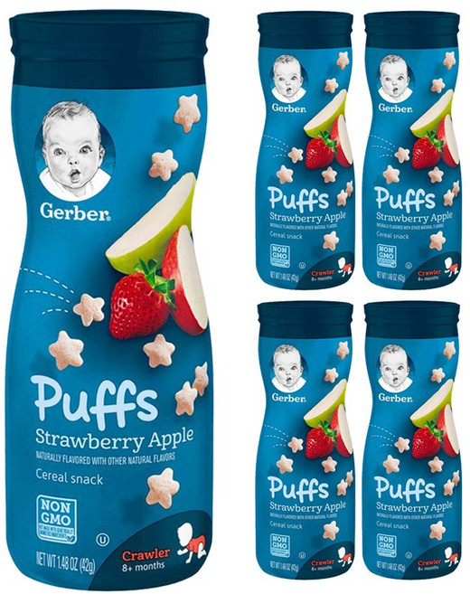 gerber 퍼프 시리얼 스낵 크로어 8+ 먼스 42g, 5개, 딸기 + 사과