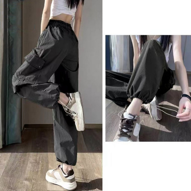 FANSYLI 여성 등산 바지 루즈핏 캐주얼 바람막이 방수 트레이닝 바지 봄 여름 얇은 속건성 카고 바람막이 바지 XR2512D27