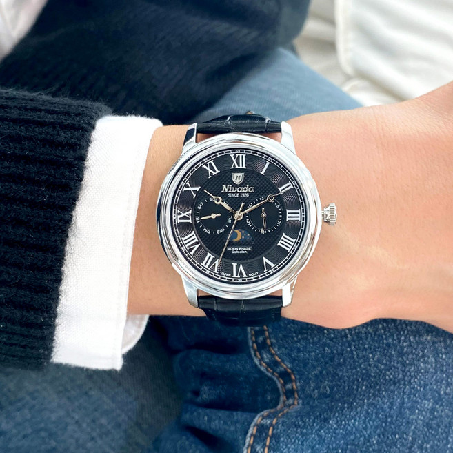 [NIVADA] 니바다 남성용 문페이즈 멀티펑션 메탈가죽 시계 5종 택1 (10041005100610071008)