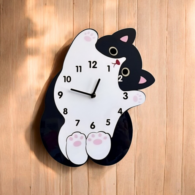 고양이벽시계 귀여운 꼬리 흔드는 벽걸이 시계 집들이선물 인테리어, 꼬리 없는 고양이 25x30cm