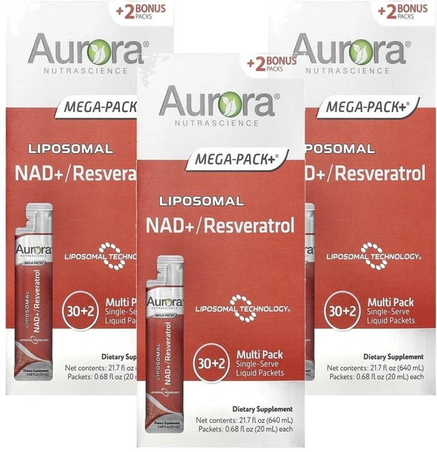 오로라 뉴트라사이언스 리포소말 NAD+ 레스베라트롤 20 ml x 32 Aurora Nutrascience Liposomal NAD+/Resveratrol 32정, 3개 - 쿠팡