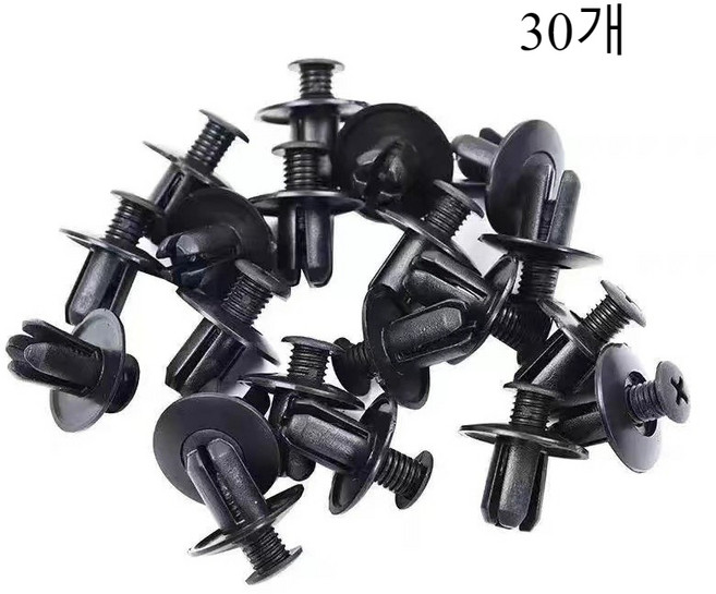 자동차 범퍼 펜더 구멍 패스너 스크류 클립 리벳, 30개, 검은색
