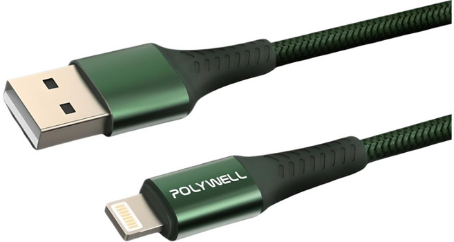 POLYWELL USB to Type-C 充電線, USB to L編織線【綠色】, 1個