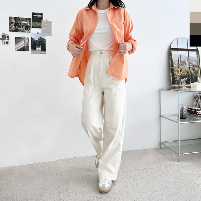 여자 데일리핏 반밴딩 면바지 세미와이드 코튼 핀턱 팬츠 ACC SF1000W