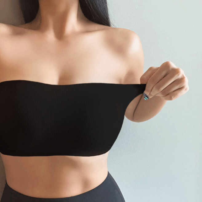 모노소울 [실리콘마감!] 흘러내림 NO! 마론 튜브탑 일체형볼륨패드 오프숄더 골지 브라탑