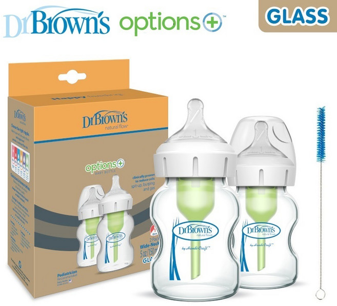 닥터브라운 와이드넥 옵션스 플러스 유리젖병 2P, 150ml, 1개