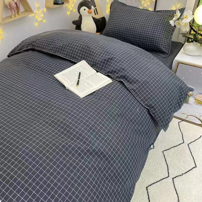台灣發貨 簡約格子大學生宿舍三件套床上用品單人上下鋪寢室床單被套四件套