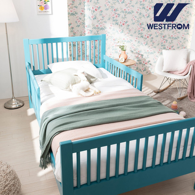 웨스트프롬 고무나무 원목 가드 침대 SS 슈퍼싱글(하단 서랍장 별도 구매), 아쿠아블루, 프레임+텐더 리버(하이필로우탑)(서랍미포함)