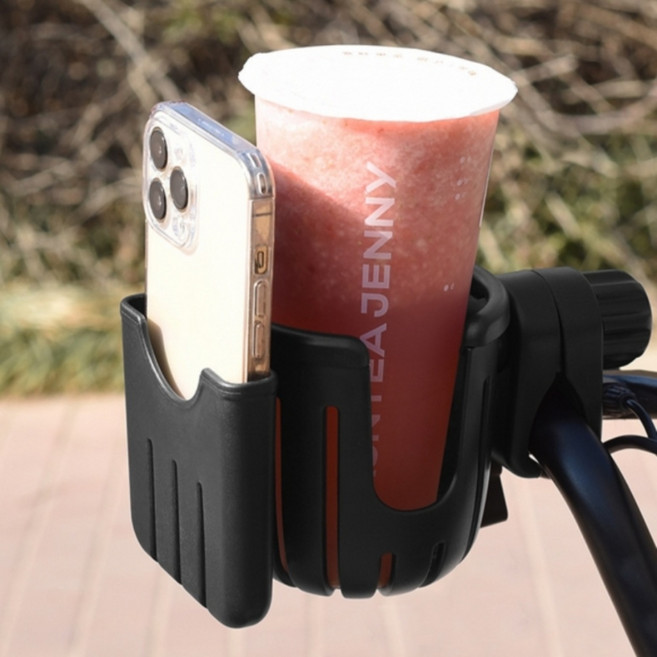 선마 데이굿 유모차 컵홀더+스마트폰거치대(블랙) 양손을 자유롭게 편리한보관 유모차 자전거 킥보드 등 다양한 곳에 OK (집게폭 최대3.5CM) 육아필수템, 1개