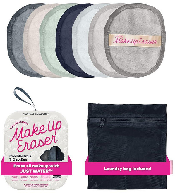 The Original MakeUp Eraser 7일 세트 방수 마스카라 아이라이너 파운데이션 립스틱 자외선 차단제 등을 포함한 물만으로 모든 메이크업을 지울 수 있습, Cool Gal Neutrals